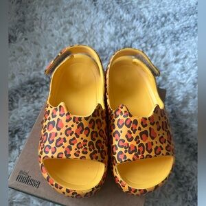 Mini Melissa Free Cute kids girls cheetah print sandal in yellow